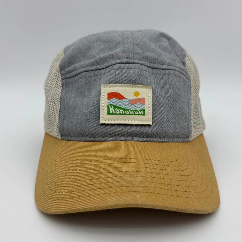 KANAKUK KAMPS Trucker‎ Hat Cap Grey Yellow Strapback 5 Panel Adjustable Patch